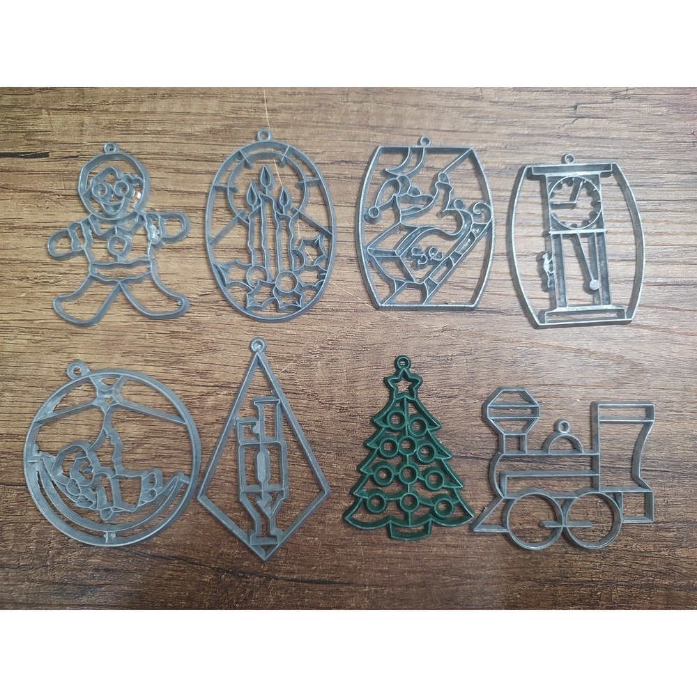 Vtg Makit & Bakit Set Of 8 Stained Glass Suncatchers Frames Holiday